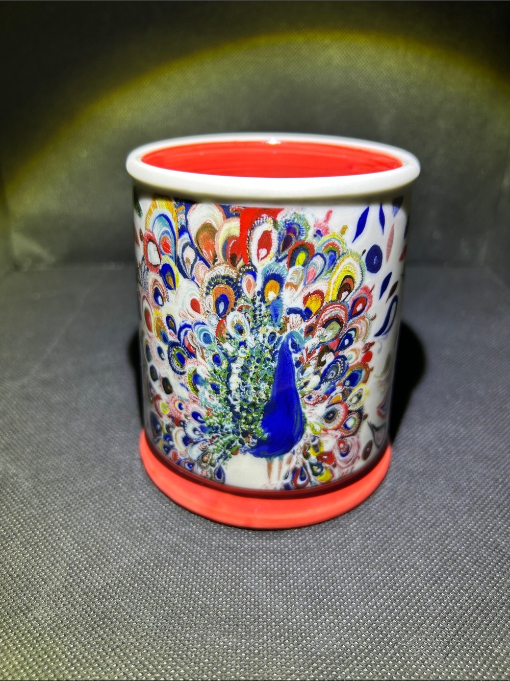 Starla M Halfmann Colorful Peacock Coffee Mug- Blue & Red Accents
